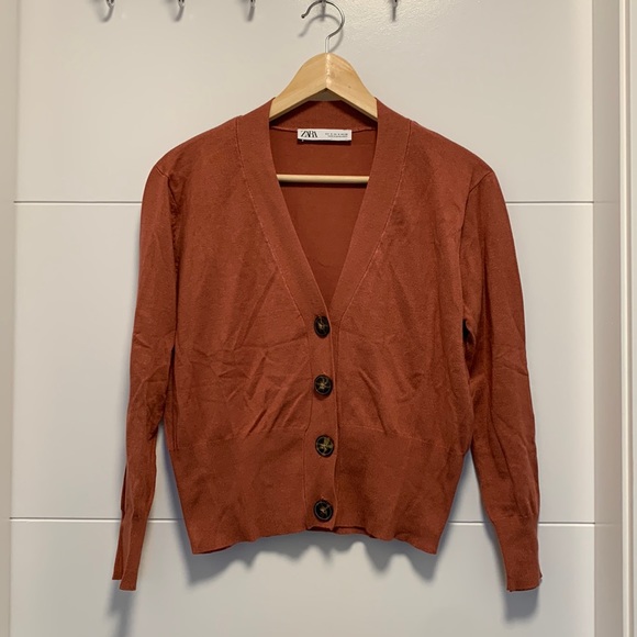 Zara Sweaters - Zara Cropped Knit Cardigan - Burnt Orange/Rust